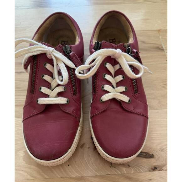 Born Shoes - Born Paloma Sneakers Women's Size 7.5 Leather Zip Lace-Up Shoes Red